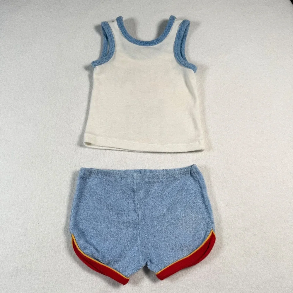 Vintage 1980s Babyfair Lifeguard Tank Top and Terry Cloth Shorts Set 9M